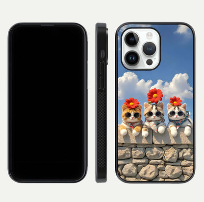 Floral Kitty Squad Glass Case for iPhone 14 Pro dual-view layout displaying vibrant tones and smooth edges