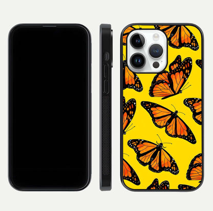 Golden Wing Flight Glass Case for iPhone 14 Pro front and back view layout highlighting graceful lines and curved glass