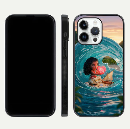 Heart of Ocean Glass Case for iPhone 14 Pro front and back view layout highlighting sea-themed art and curved glass edges