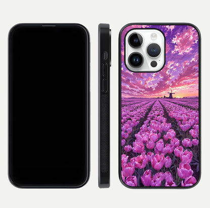 Lavender Dream Skies Glass Case for iPhone 14 Pro front and back view layout highlighting dreamy sky gradient