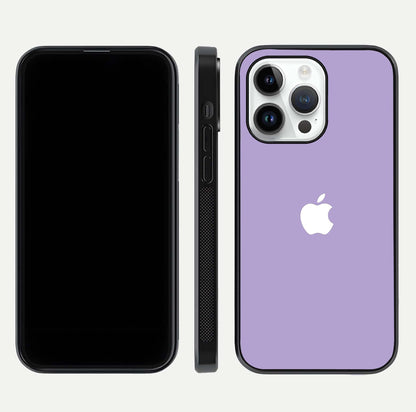 Lavender Soft Minimal Glass Case for iPhone 14 Pro front and back view layout highlighting soft hue and curved edges
