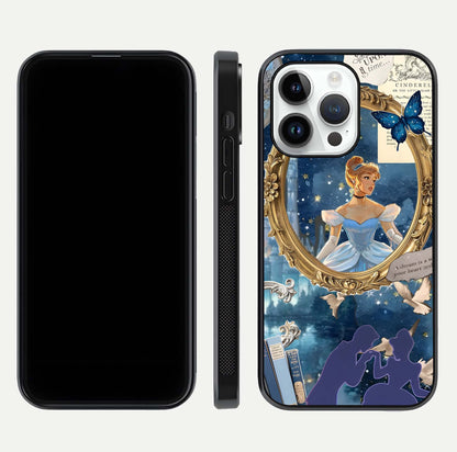 Midnight Queen Glass Case for iPhone 14 Pro front & back layout displaying regal tones and smooth edges