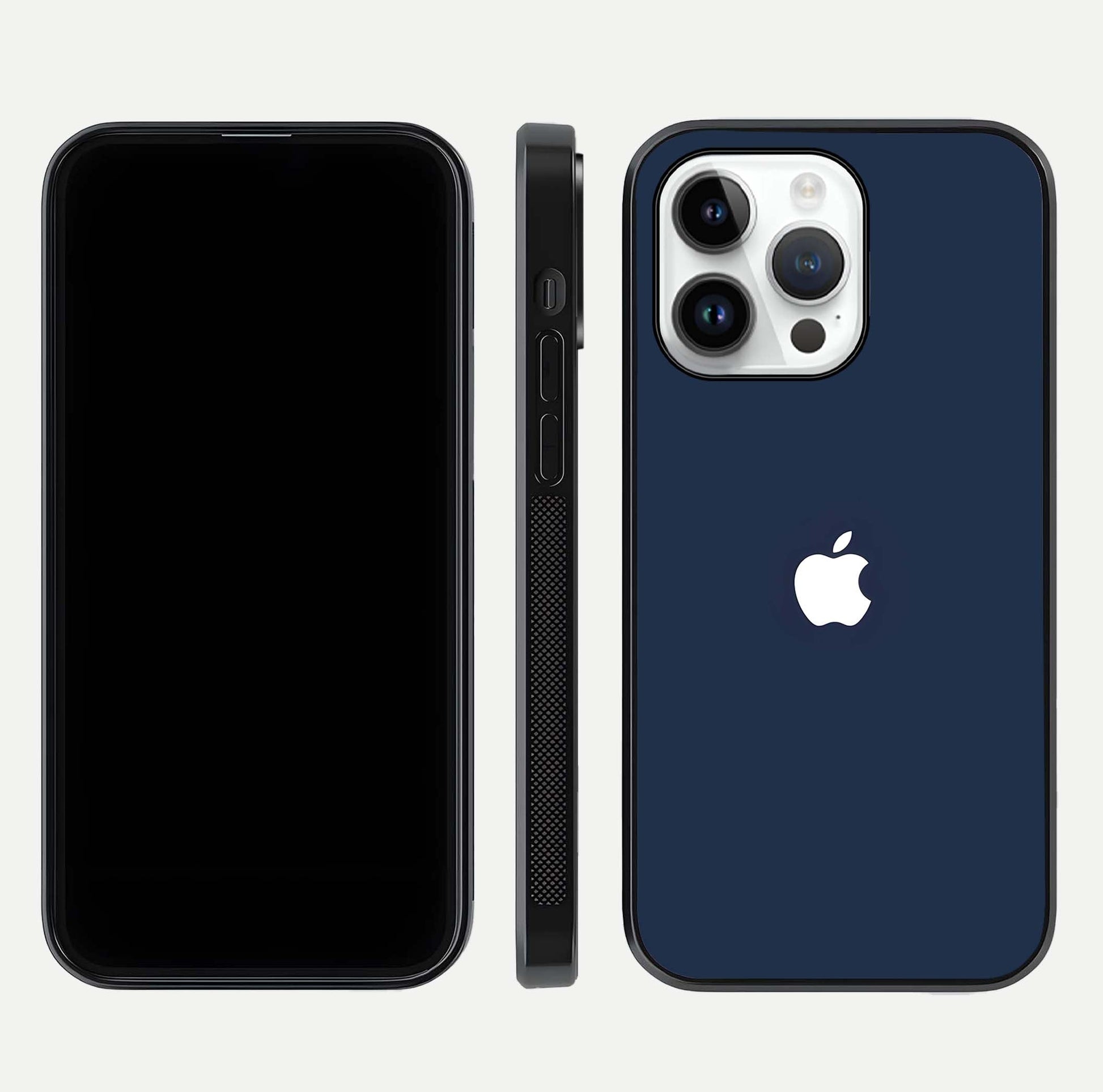 Minimal Apple Night Glass Case for iPhone 14 Pro front & back layout highlighting simplicity and edge curve