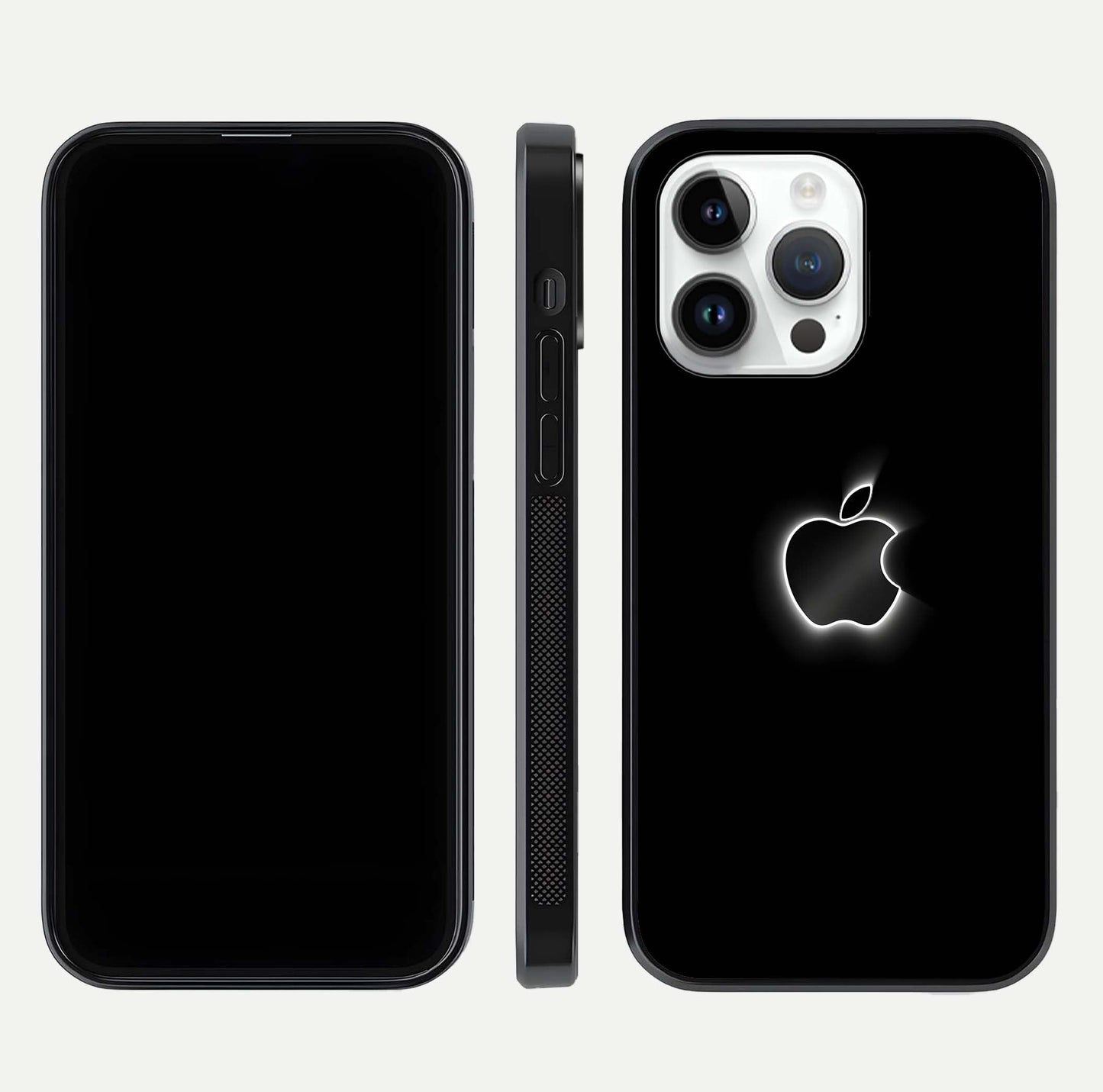 Neon Apple Glow Glass Case for iPhone 14 Pro front & back layout showing bright tones and edge curve