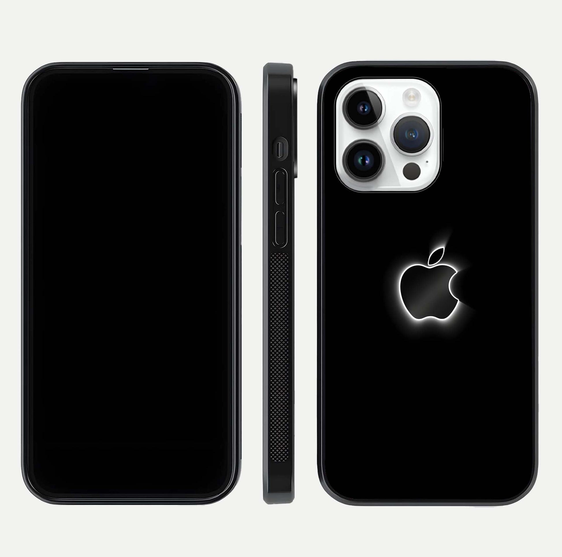 Neon Apple Glow Glass Case for iPhone 14 Pro front & back layout showing bright tones and edge curve