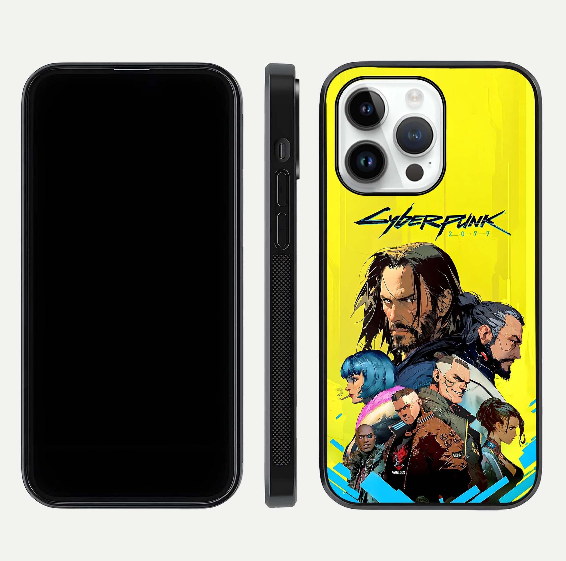 Neon Rebel Genesis Glass Case for iPhone 14 Pro front & back layout highlighting futuristic theme and curves