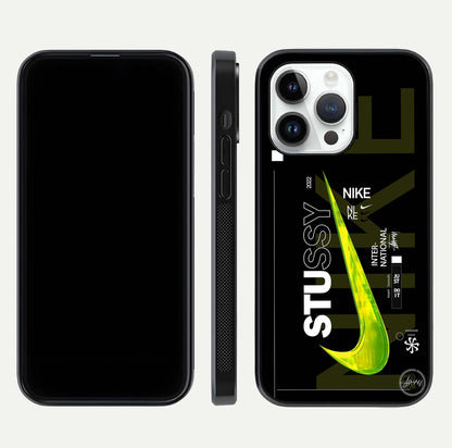 Neon Street Edition Glass Case for iPhone 14 Pro front & back layout highlighting street art vibe and edges