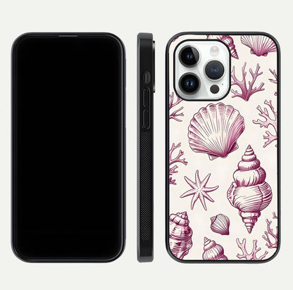 Pink Shells Outline Glass Case For iPhone 14 Pro