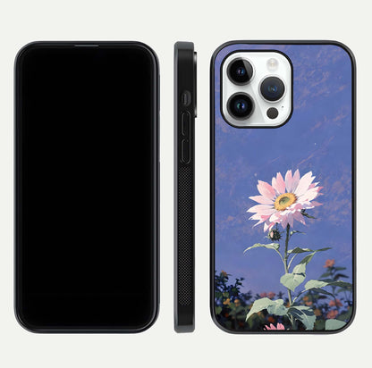 Pink Sunflower Glow Glass Case For iPhone 14 Pro
