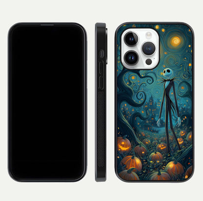 Pumpkin Moonlight Tale Glass Case for iPhone 14 Pro front & back layout showing festive orange tone and edges