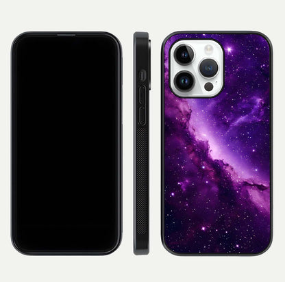 Purple Shade Sky Glass Case for iPhone 14 Pro front & back layout showing HD tones and clean glass edges