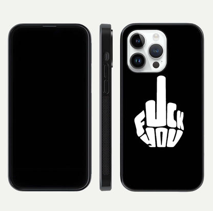 Rebel Mode On Glass Case for iPhone 14 Pro front & back layout showing minimal tone and clean edge fit