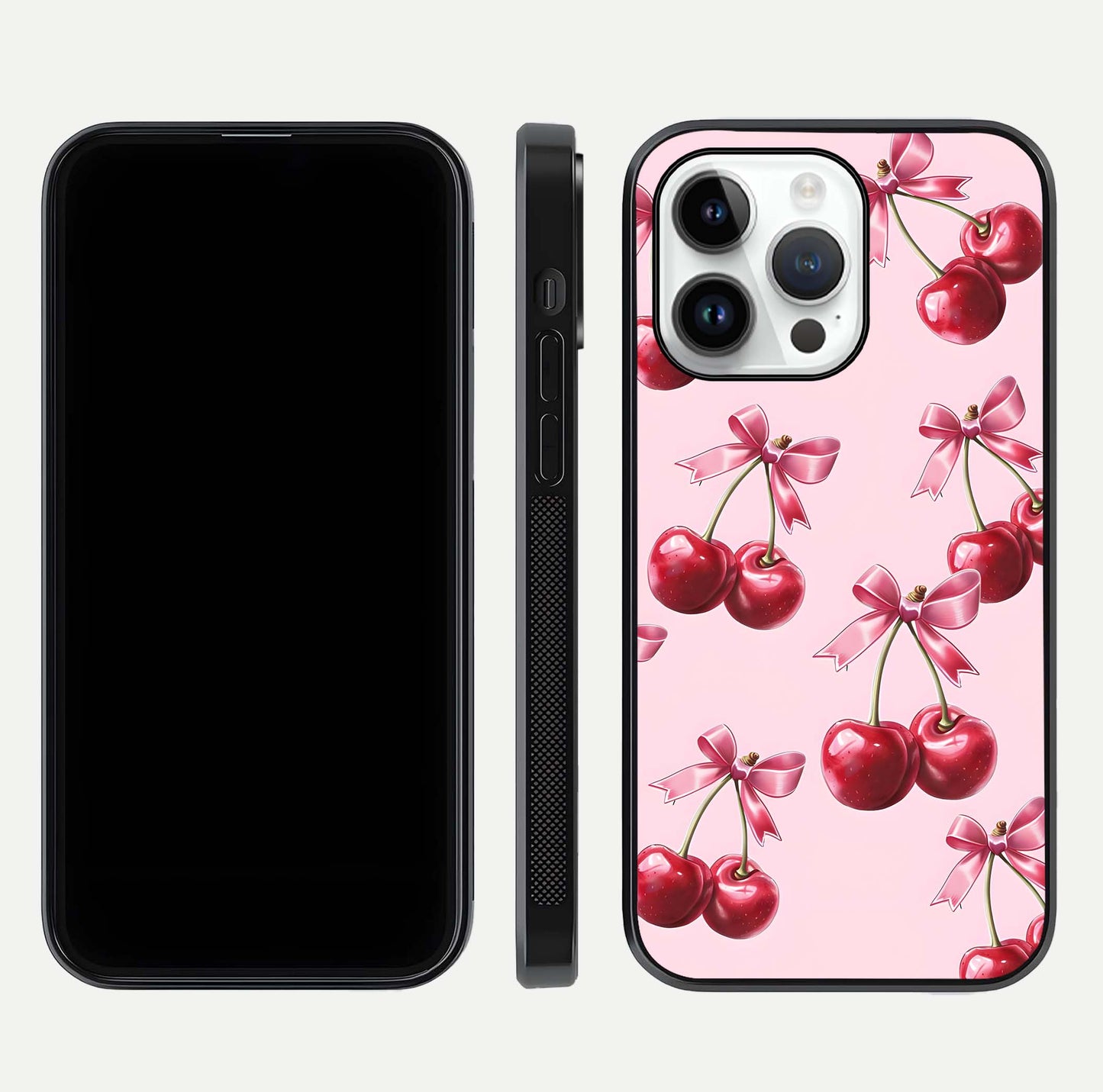 Red Cherries Pattern Glass Case For iPhone 14 Pro