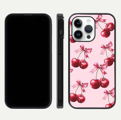 Red Cherries Pattern Glass Case For iPhone 14 Pro