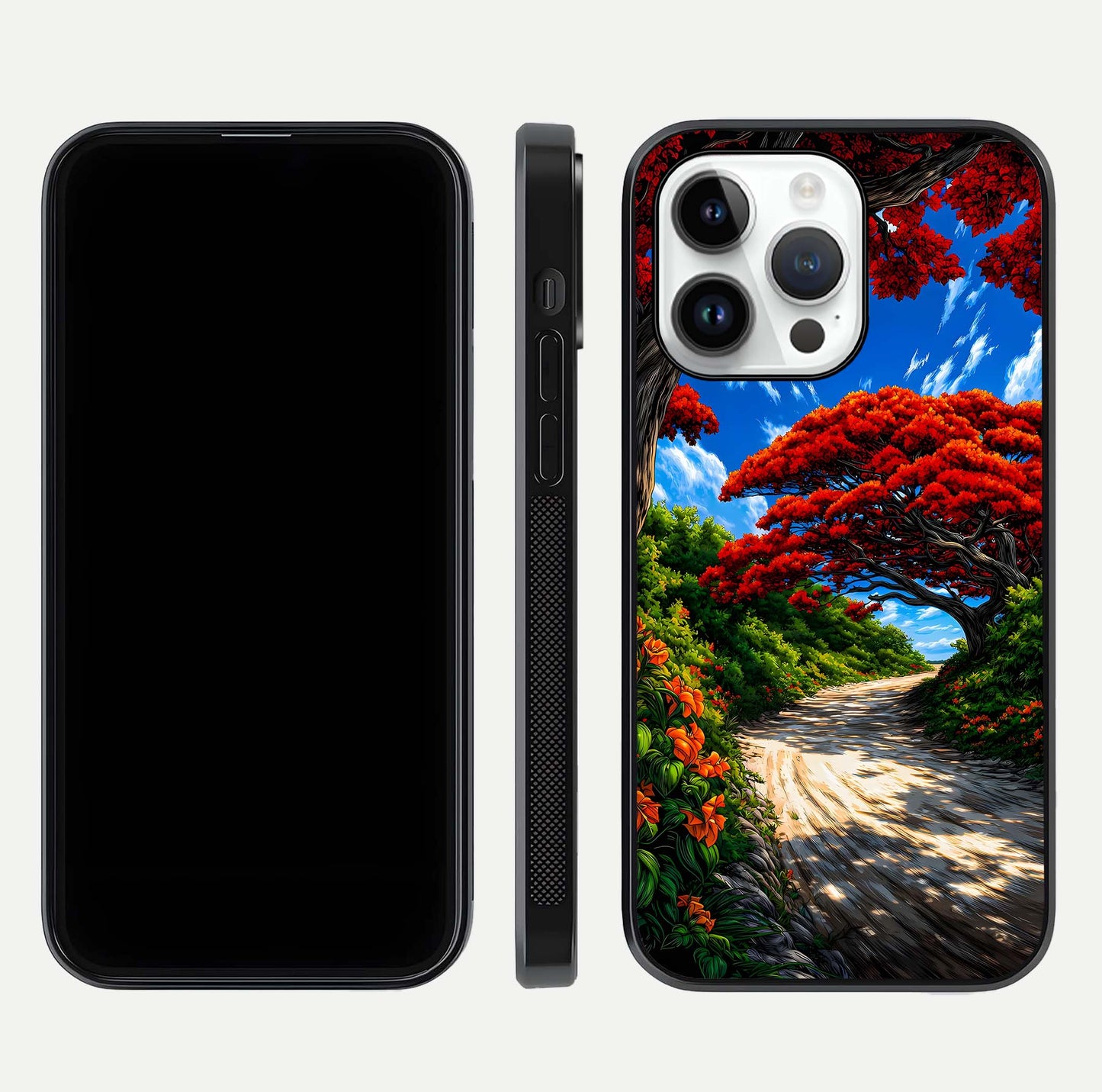 Red Trees Pathway Glass Case For iPhone 14 Pro