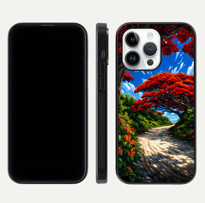 Red Trees Pathway Glass Case For iPhone 14 Pro