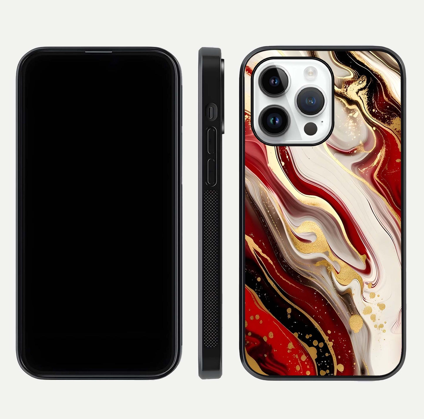 Red & White Marble Glass Case For iPhone 14 Pro
