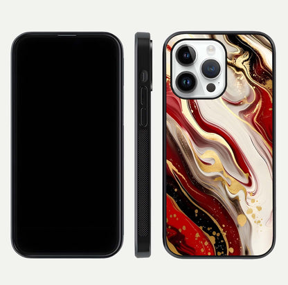 Red & White Marble Glass Case For iPhone 14 Pro