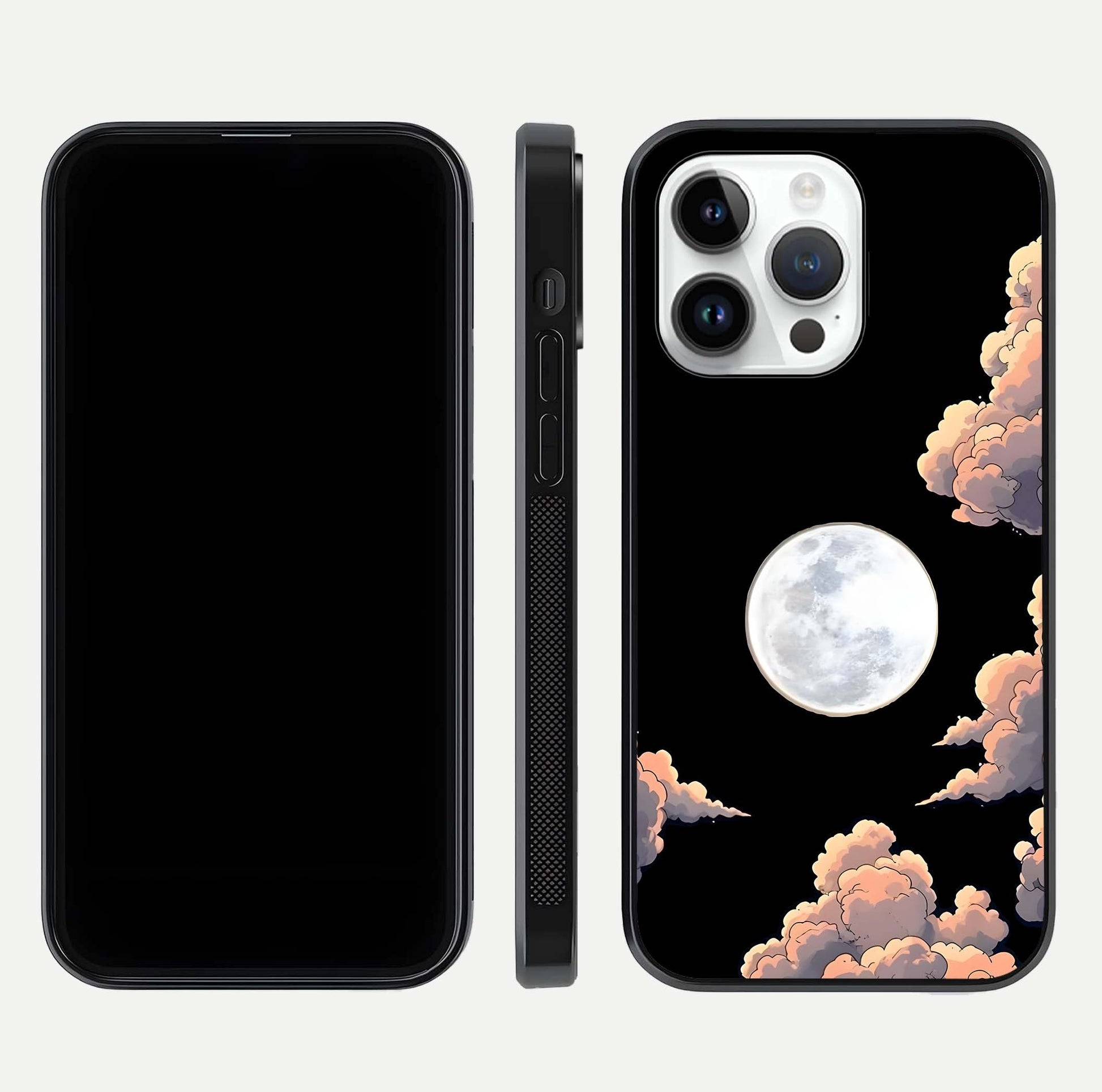 Shade Cloud Moon Glass Case for iPhone 14 Pro front & back layout showing soft gradient tones and edges