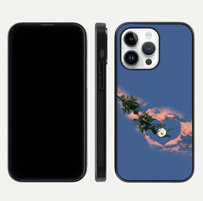 Sky Under Tree Glass Case for iPhone 14 Pro front & back layout showing sky tones and curved glass edge