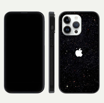 Starry Apple Galaxy Glass Case for iPhone 14 Pro front & back layout showing cosmic tones and sleek edge