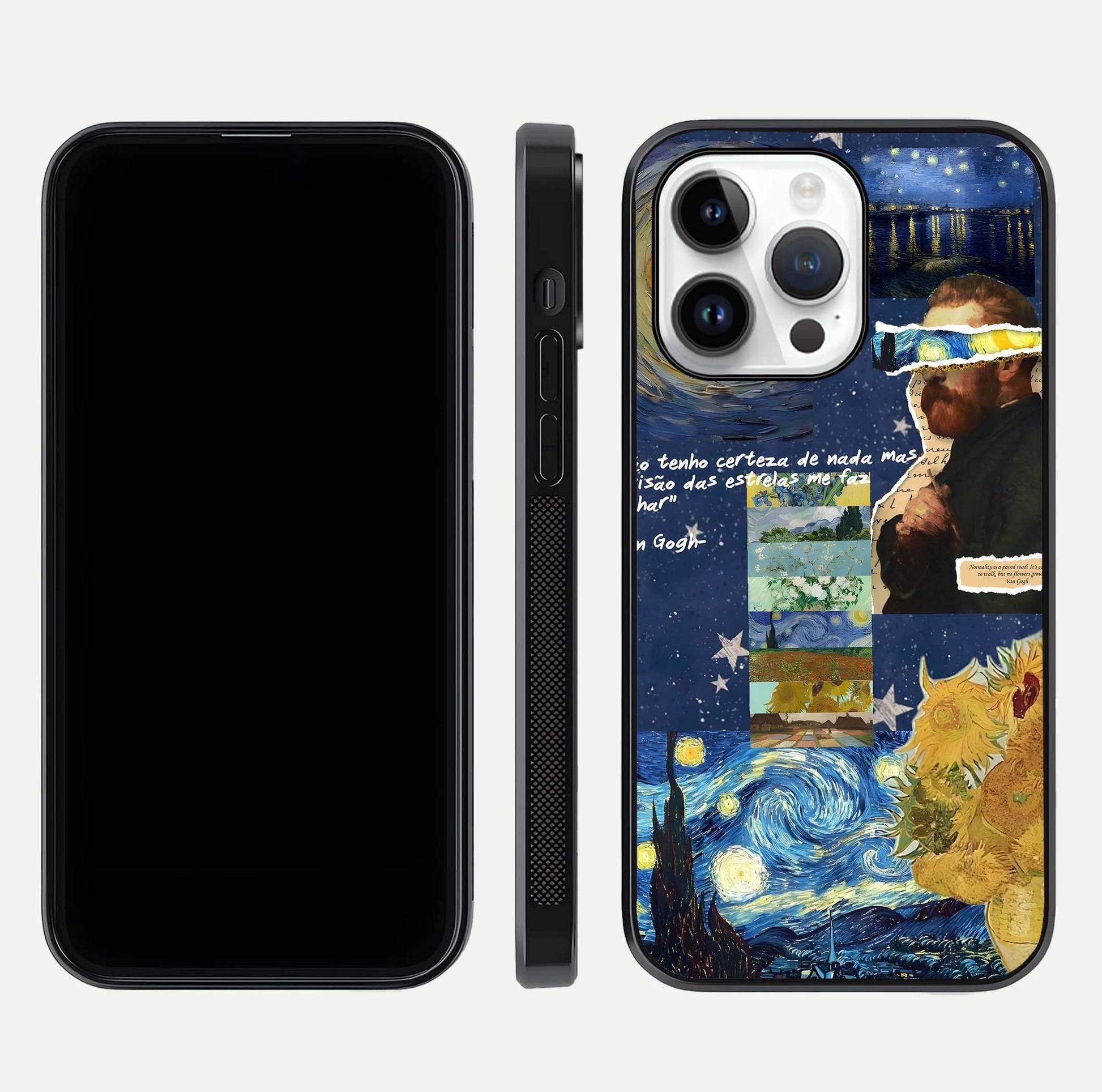Starry Dream Vision Glass Case for iPhone 14 Pro front & back layout showing star blend and smooth edges