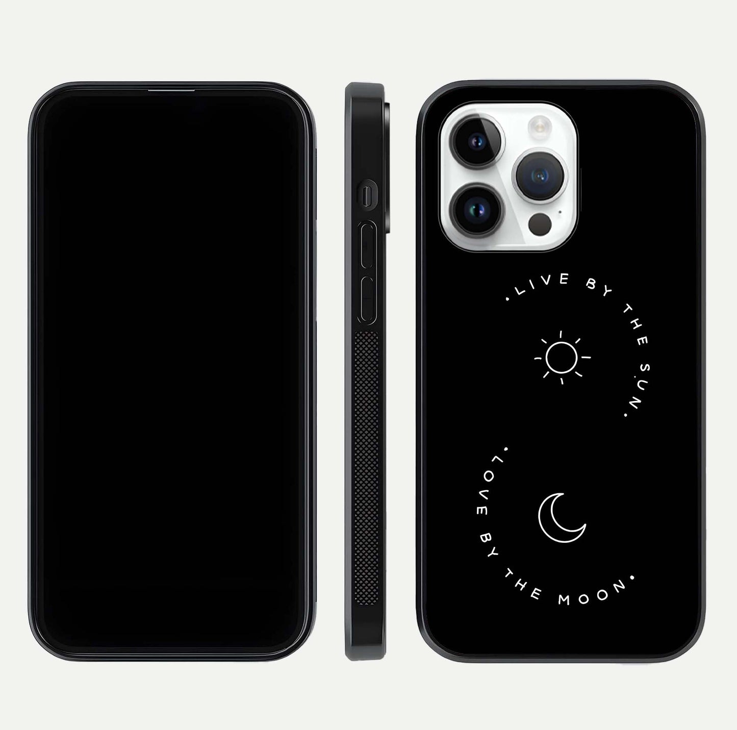 Sun Moon Balance Glass Case for iPhone 14 Pro front & back layout showing smooth gradient and balanced design