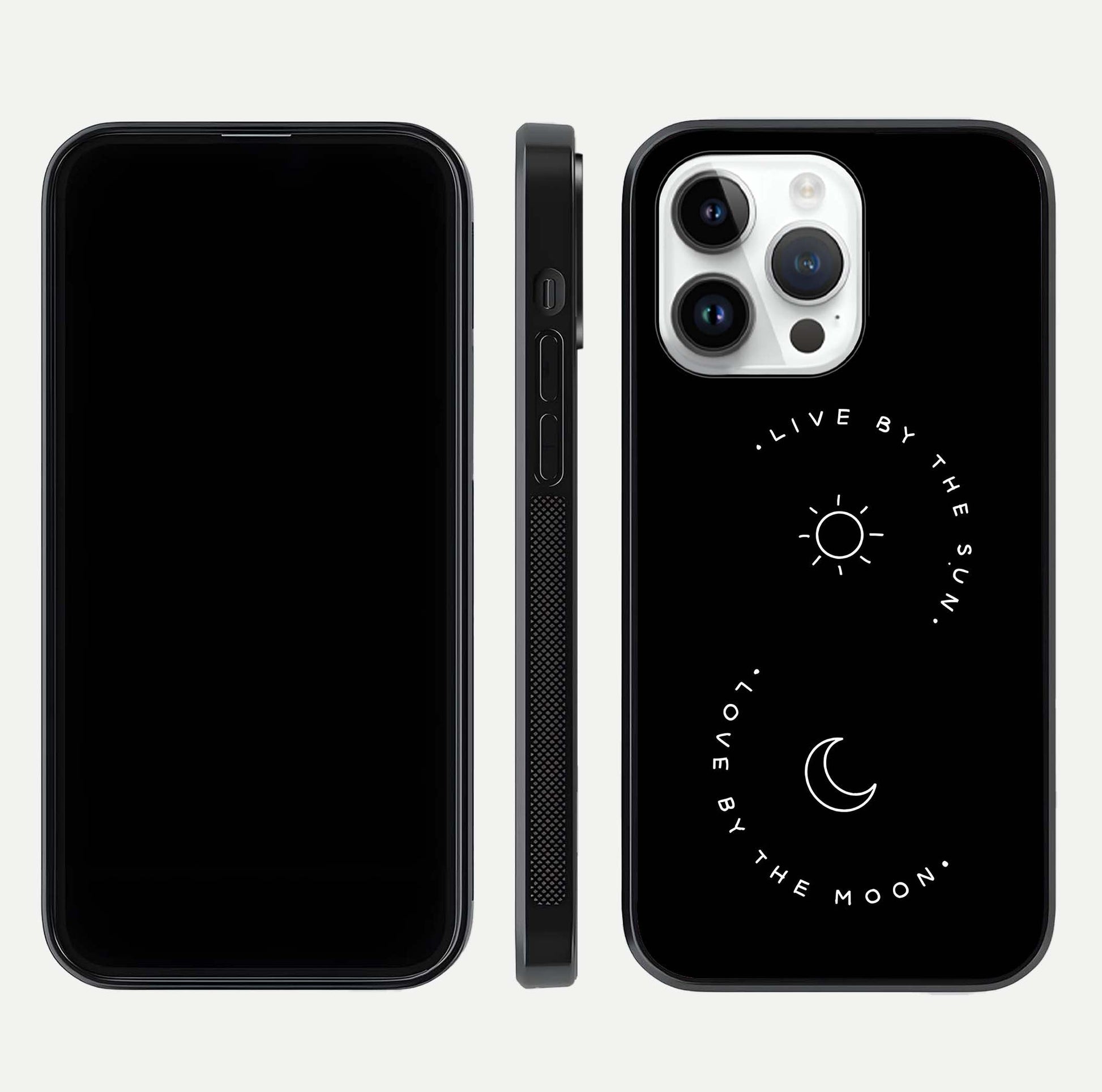 Sun Moon Balance Glass Case for iPhone 14 Pro front & back layout showing smooth gradient and balanced design