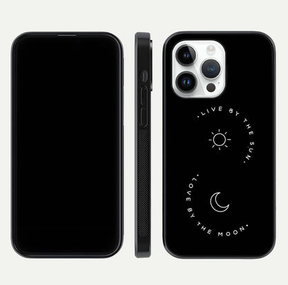 Sun Moon Balance Glass Case for iPhone 14 Pro front & back layout showing smooth gradient and balanced design