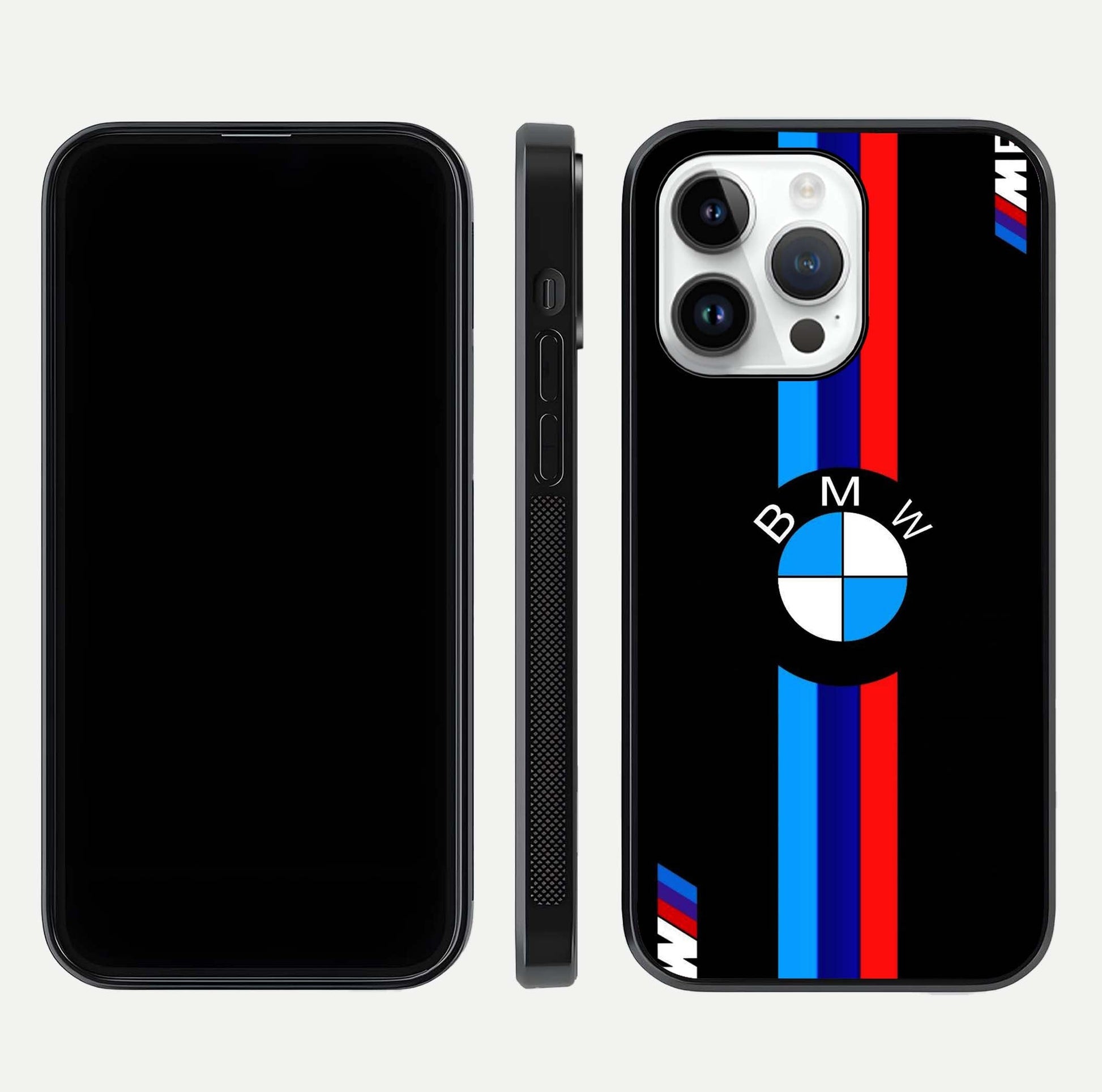 Turbo BMW Beast Glass Case for iPhone 14 Pro front & back layout showing bold design and smooth finish