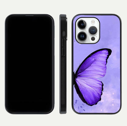 Violet Dream Wing Glass Case for iPhone 14 Pro front & back layout showing violet tones and smooth edges