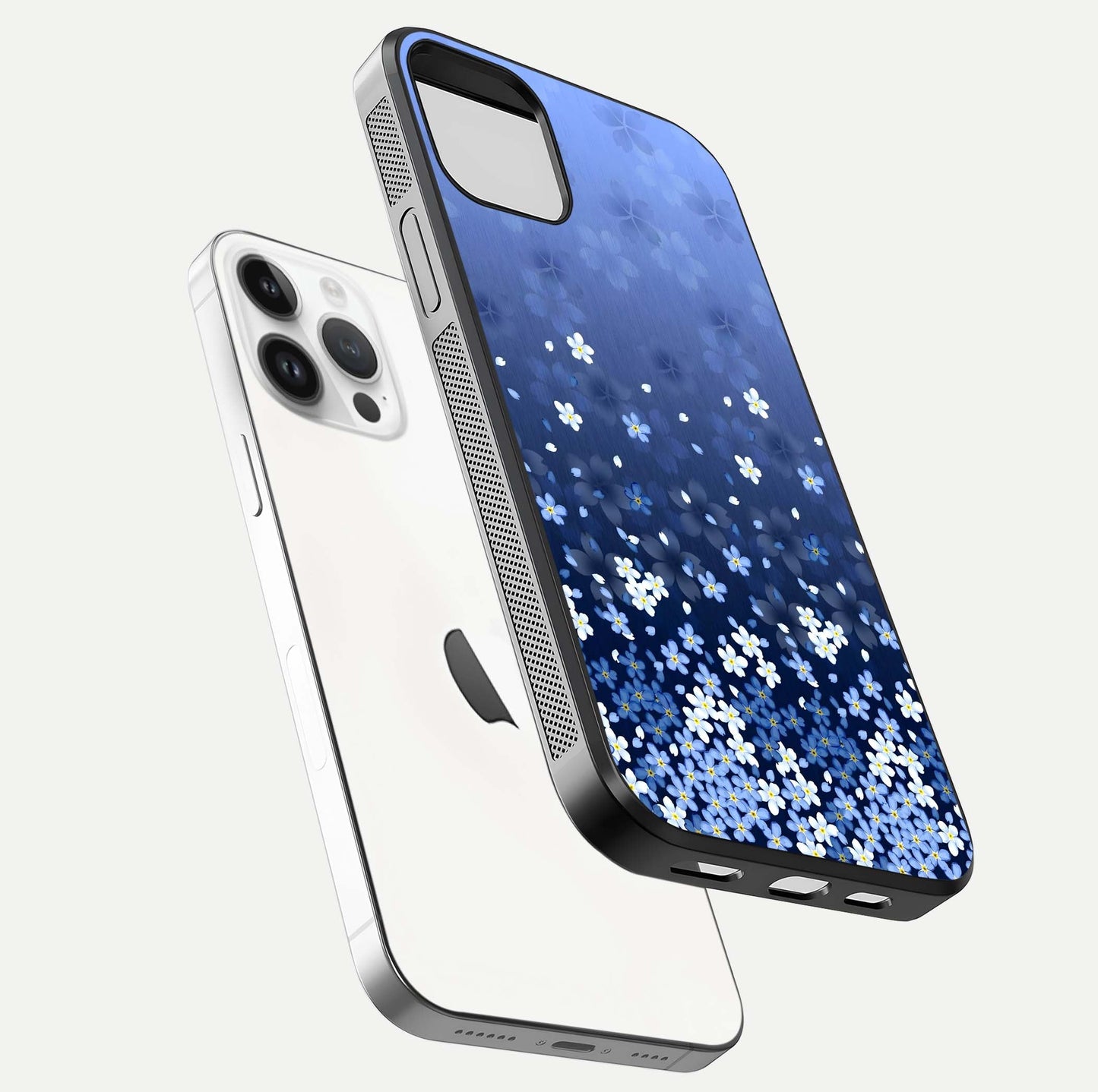 Blue Starry Glass Case for iPhone 16 Pro floating mockup capturing cosmic tone and HD gloss texture