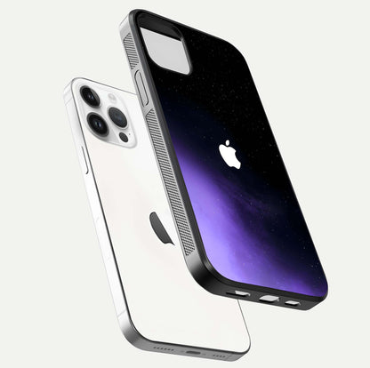 Cosmic Blue Apple Glass Case for iPhone 14 Pro floating mockup showing HD gloss and deep space gradient