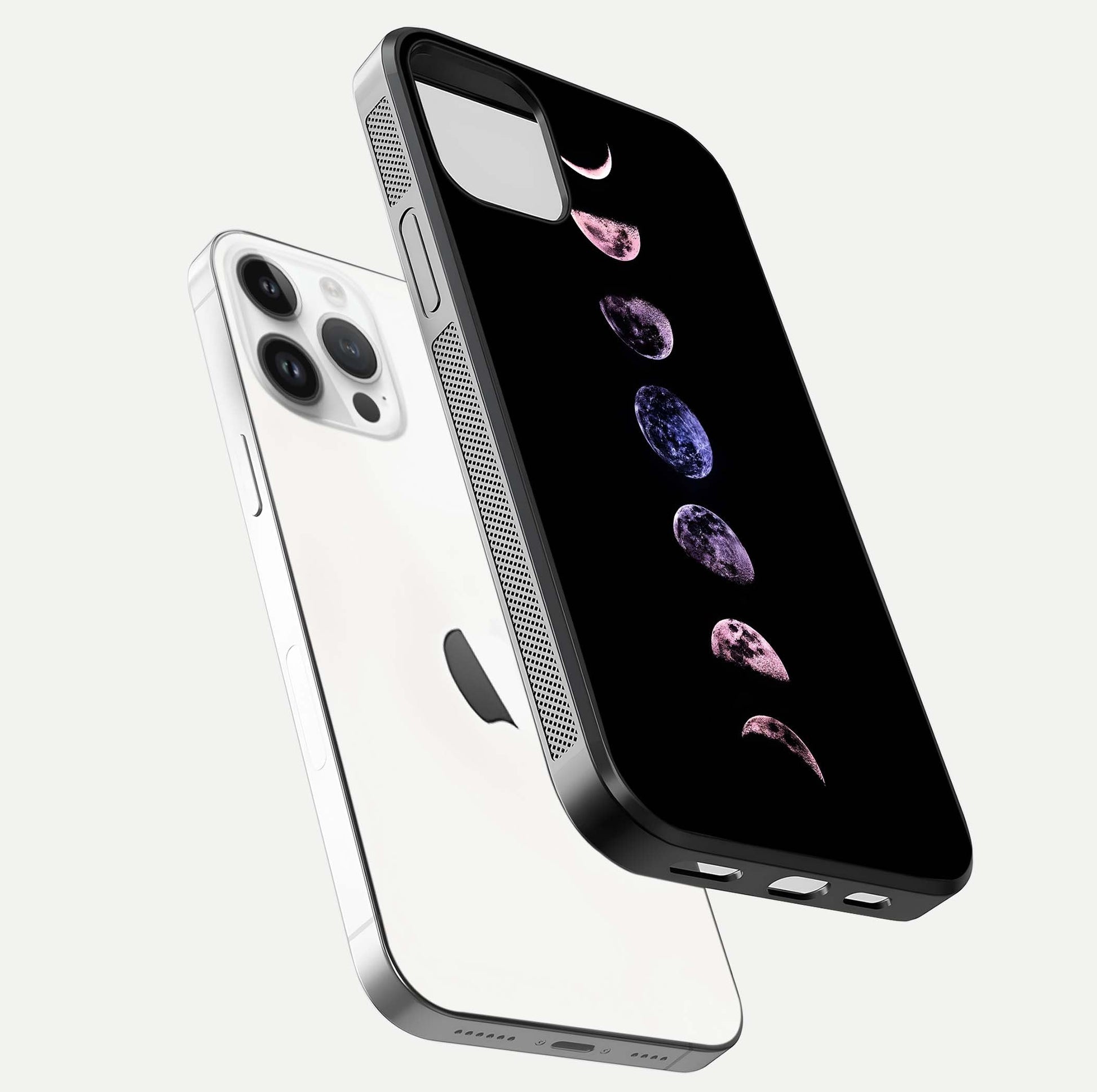 Crimson All Planets Glass Case for iPhone 14 Pro floating mockup showing gloss depth and rich hues