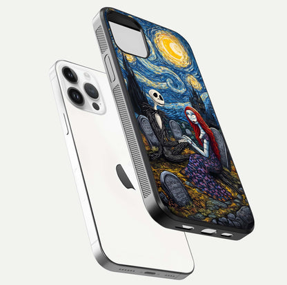 Eternal Night Love Glass Case for iPhone 14 Pro floating mockup showing gloss brightness and romantic vibe