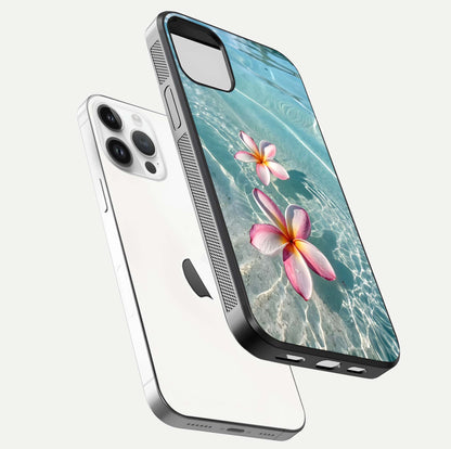 Floating Bloom Bliss Glass Case for iPhone 14 Pro floating mockup showing HD gloss shine and floral texture
