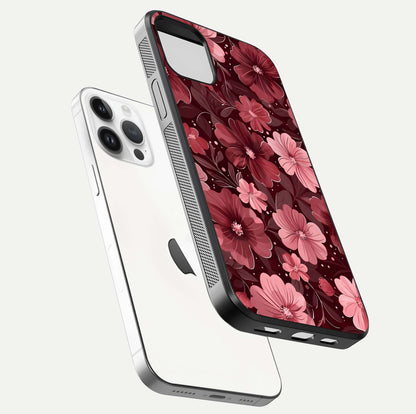 Flower Blush Bloom Glass Case for iPhone 14 Pro floating mockup showing shine polish and elegant look