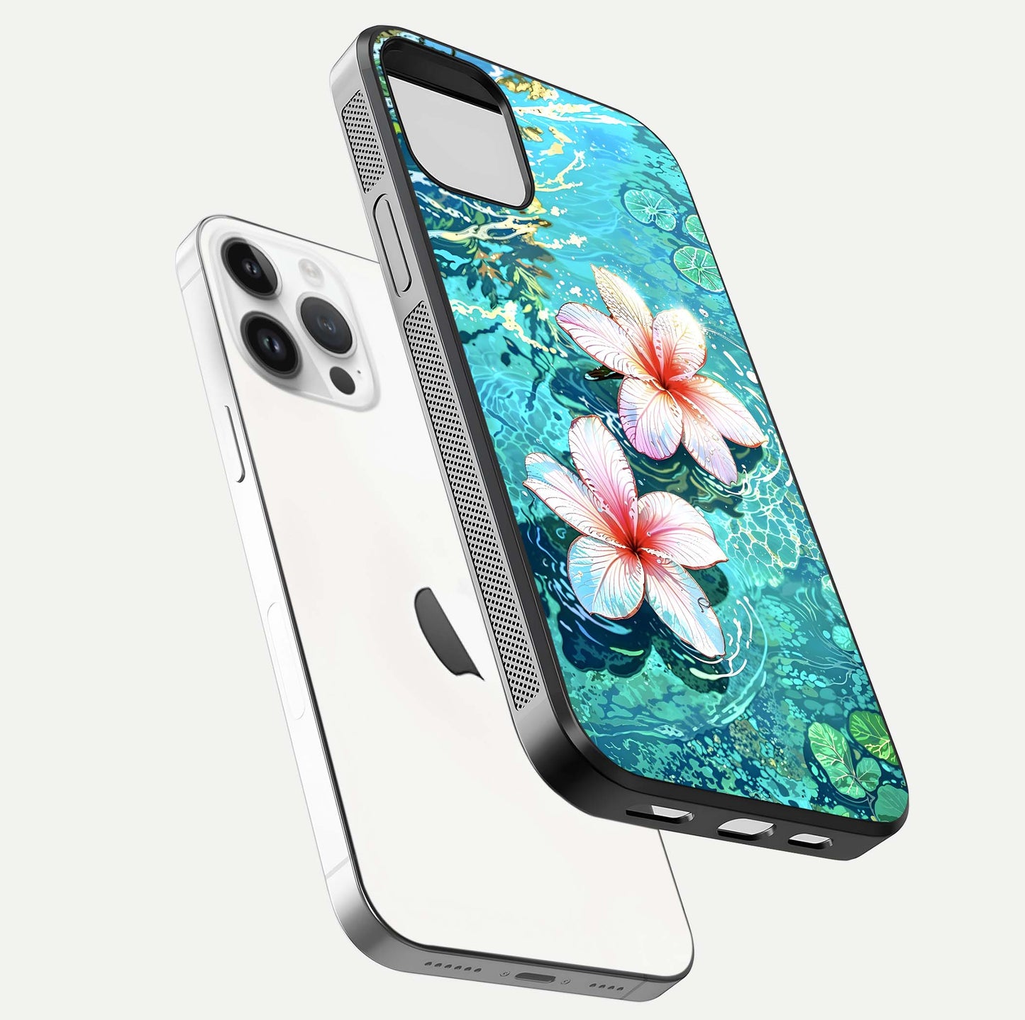Pink Flowers in Water Glass Case For iPhone 14 Pro