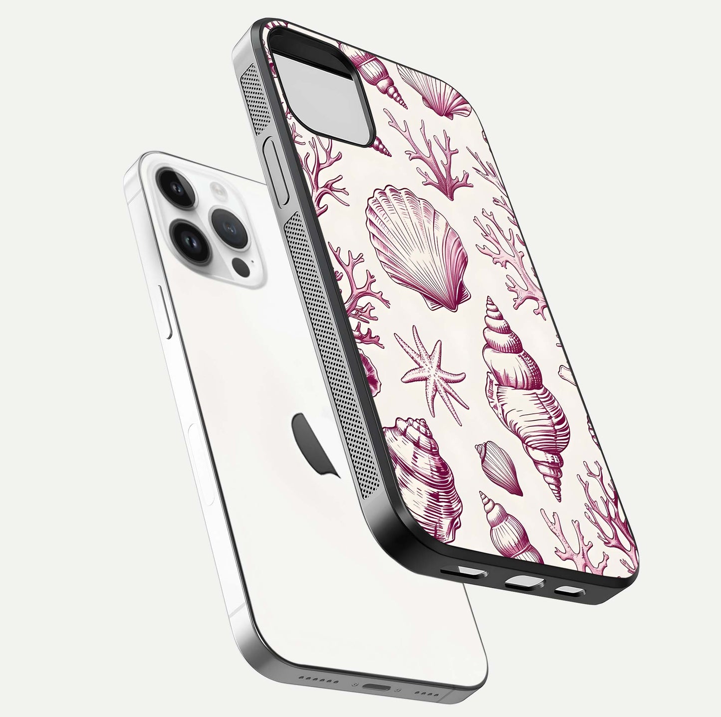 Pink Shells Outline Glass Case For iPhone 14 Pro