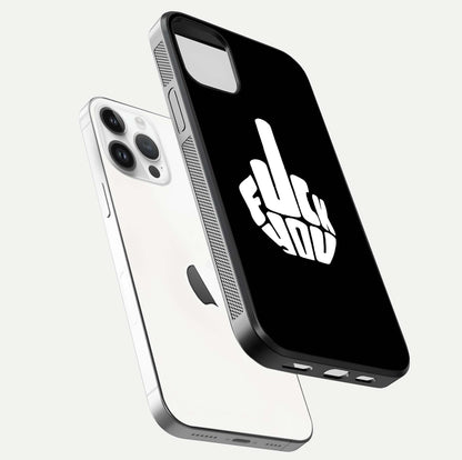 Rebel Mode On Glass Case for iPhone 14 Pro floating dual-view mockup displaying gloss shine and statement art