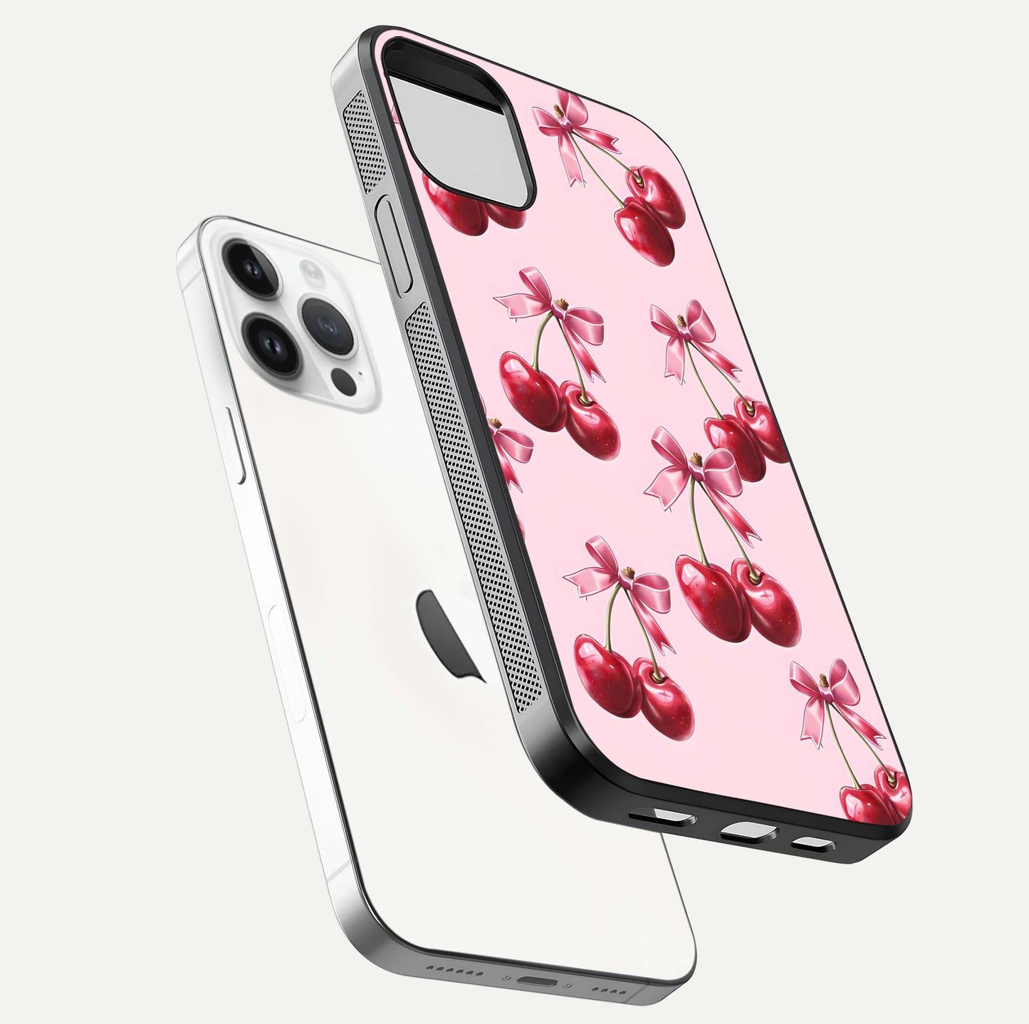 Red Cherries Pattern Glass Case For iPhone 14 Pro