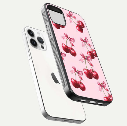 Red Cherries Pattern Glass Case For iPhone 14 Pro