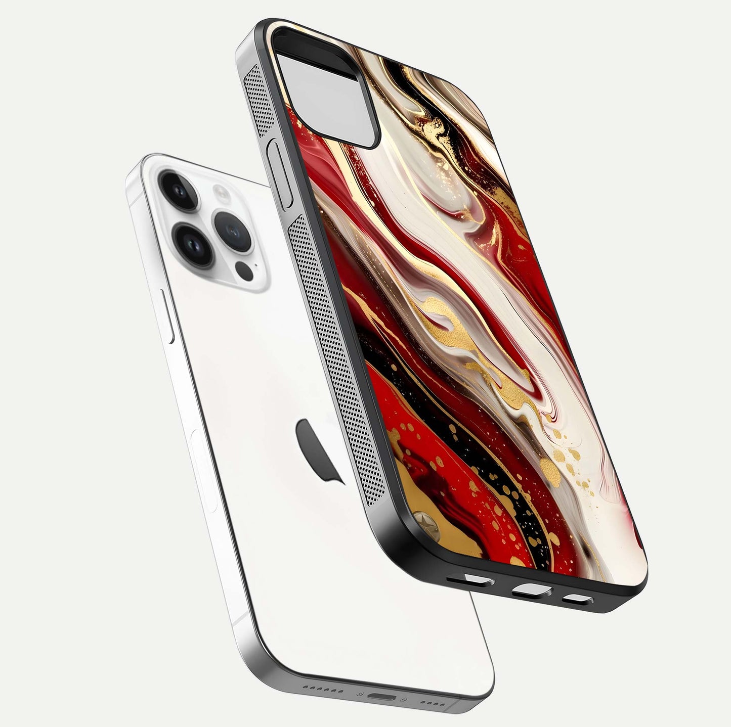 Red & White Marble Glass Case For iPhone 14 Pro