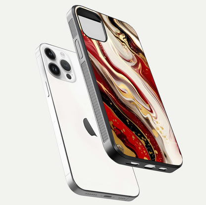 Red & White Marble Glass Case For iPhone 14 Pro