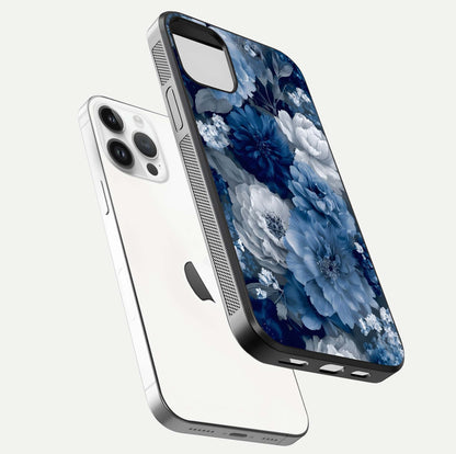 Royal Bloom Garden Glass Case for iPhone 14 Pro floating dual-view mockup displaying gloss and print clarity