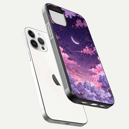 Sky Drift Clouds Glass Case for iPhone 14 Pro floating dual-view mockup displaying gloss shine and depth