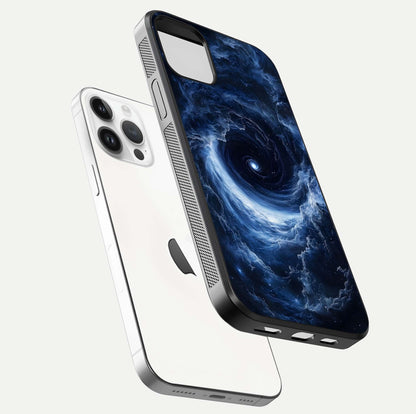 Stunning Galaxy Glass Case for iPhone 14 Pro floating dual-view mockup displaying gloss shine and vivid print depth