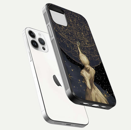 Taylor Swift Girl Glass Case for iPhone 14 Pro floating dual-view mockup displaying gloss and stylish artwork
