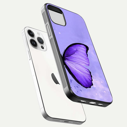 Violet Dream Wing Glass Case for iPhone 14 Pro floating dual-view mockup displaying gloss depth and clarity