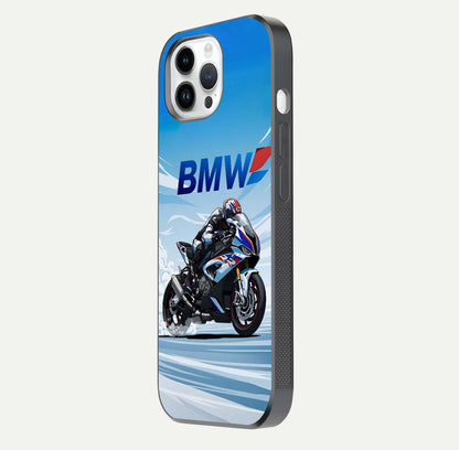 BMW Power Drift Glass Case for iPhone 14 Pro side-angle image emphasizing smooth finish and detailed design